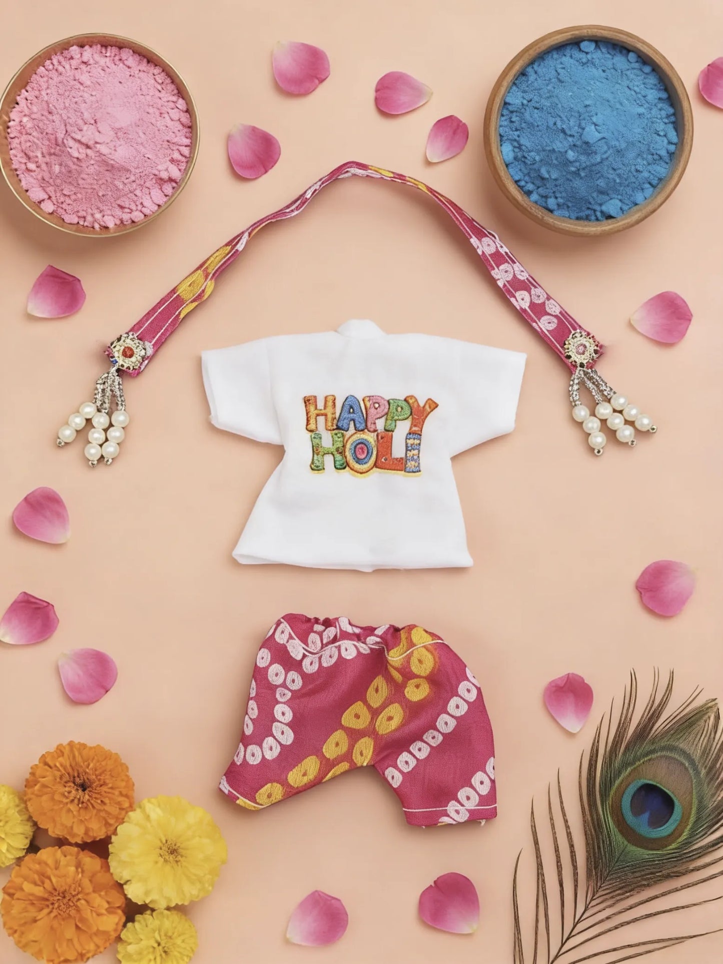 Happy Holi mukut special kurta pajama Janmashtami dress ladoo dresses laddu gopal dress thakurji kanha ji bal om poshak mathura online best mandir wholesaler manufacturer