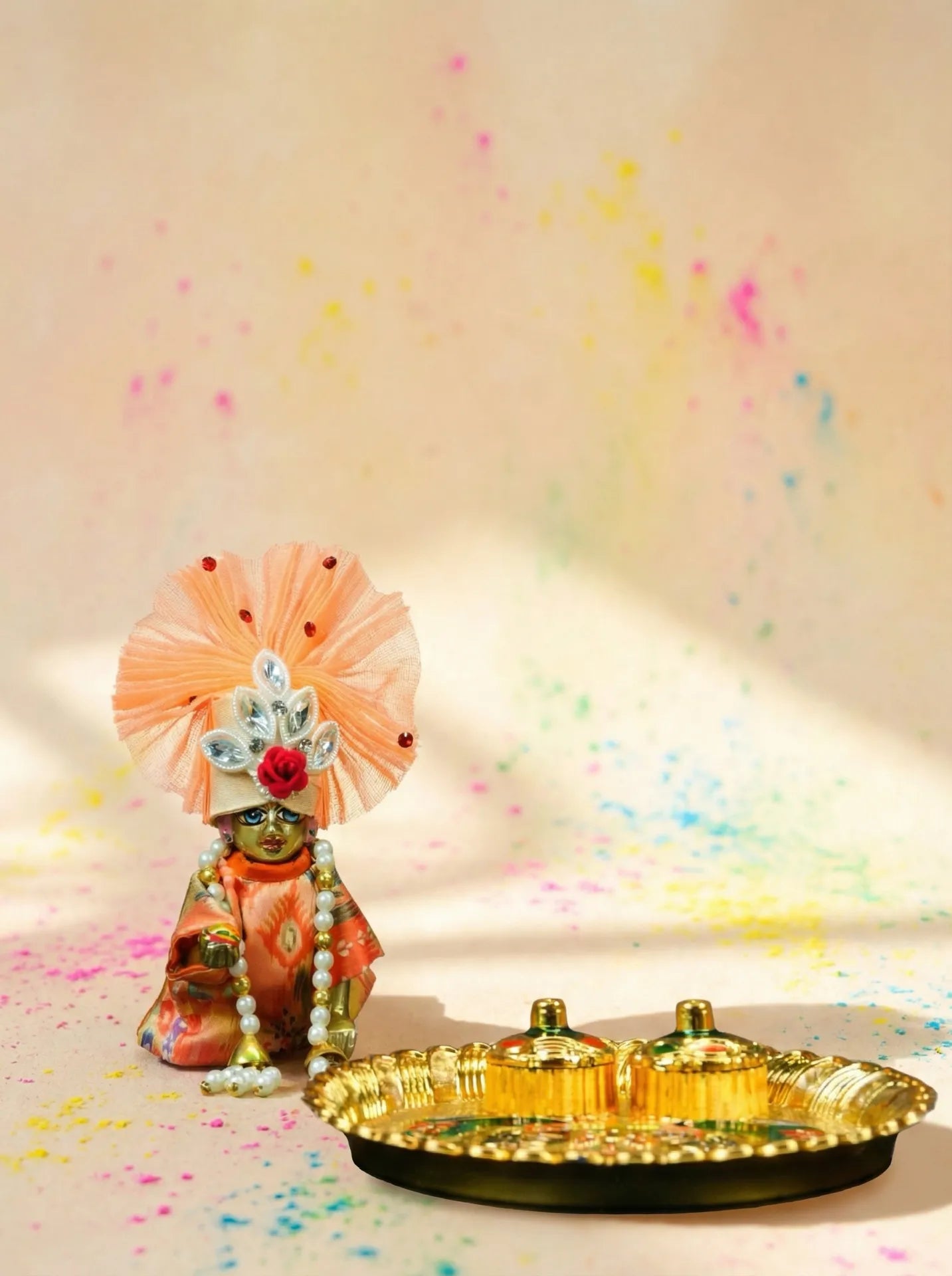 Holi Pooja Thali Diwali Janmashtami dress ladoo dresses laddu gopal dress thakurji kanha ji bal om poshak mathura online best mandir wholesaler manufacturer