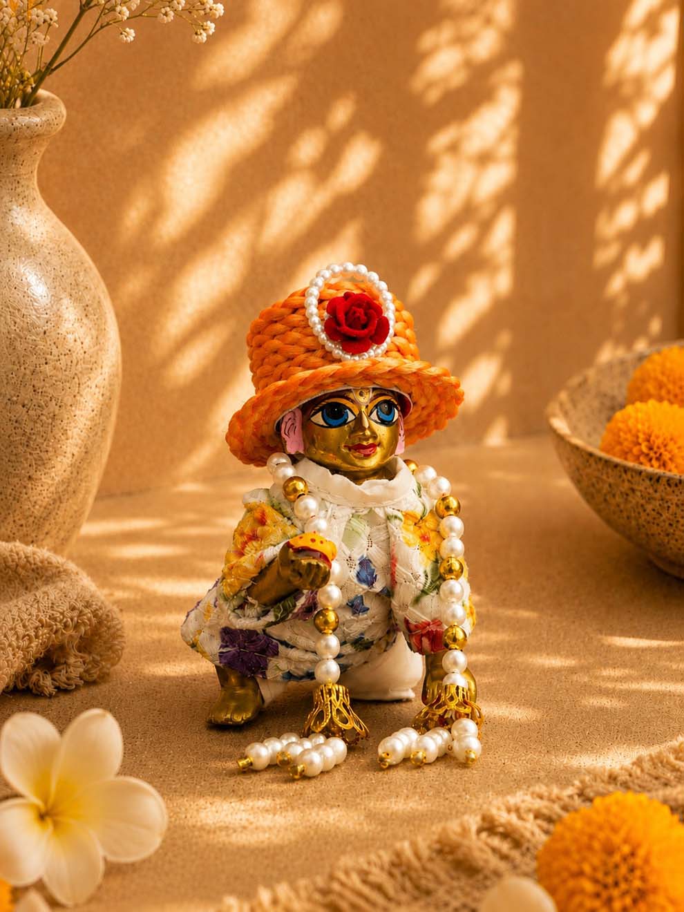 Mukutika cap o Laddu Gopal Dresses Online in India Winter Dress for Poshak Thakurji Kanha Ji Accessories Dhoti Kurta Set Pajama Aasan Janmashtami Special Summer Shringar Fancy Jacket Premium Festival Bistar Combo om poshak kanha thakurji bal lala lalla ladoo