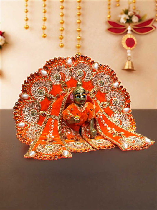 Rajsi velvet Orange wedding winter sherwani Diwali Janmashtami dress ladoo dresses laddu gopal dress thakurji kanha ji bal om poshak mathura online best mandir wholesaler manufacturer