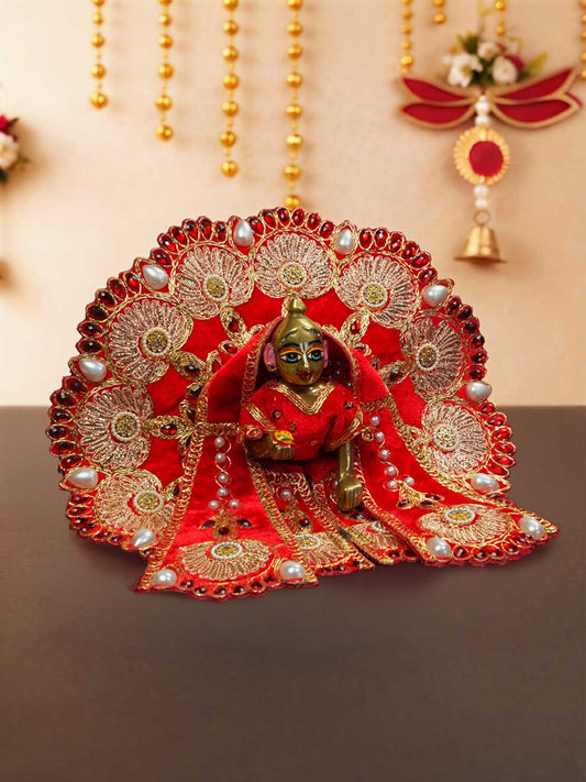 Rajsi velvet red wedding winter sherwani Diwali Janmashtami dress ladoo dresses laddu gopal dress thakurji kanha ji bal om poshak mathura online best mandir wholesaler manufacturer