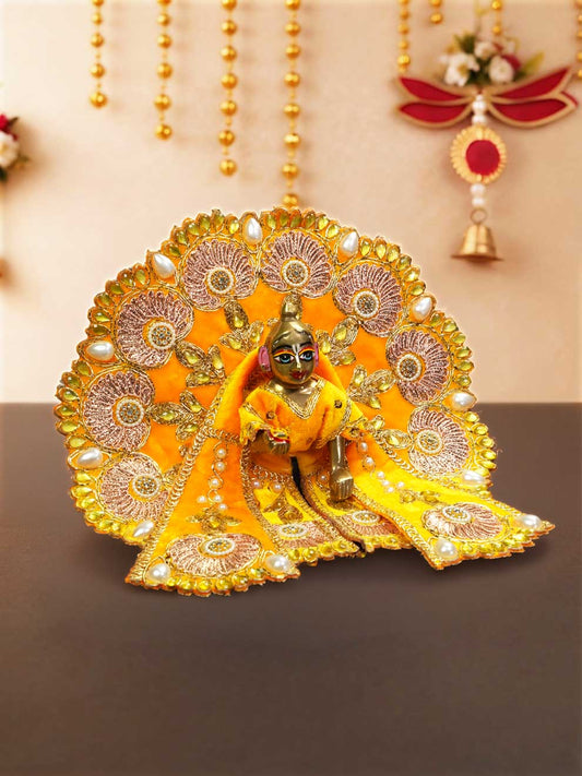 Rajsi velvet yellow wedding winter sherwani Diwali Janmashtami dress ladoo dresses laddu gopal dress thakurji kanha ji bal om poshak mathura online best mandir wholesaler manufacturer