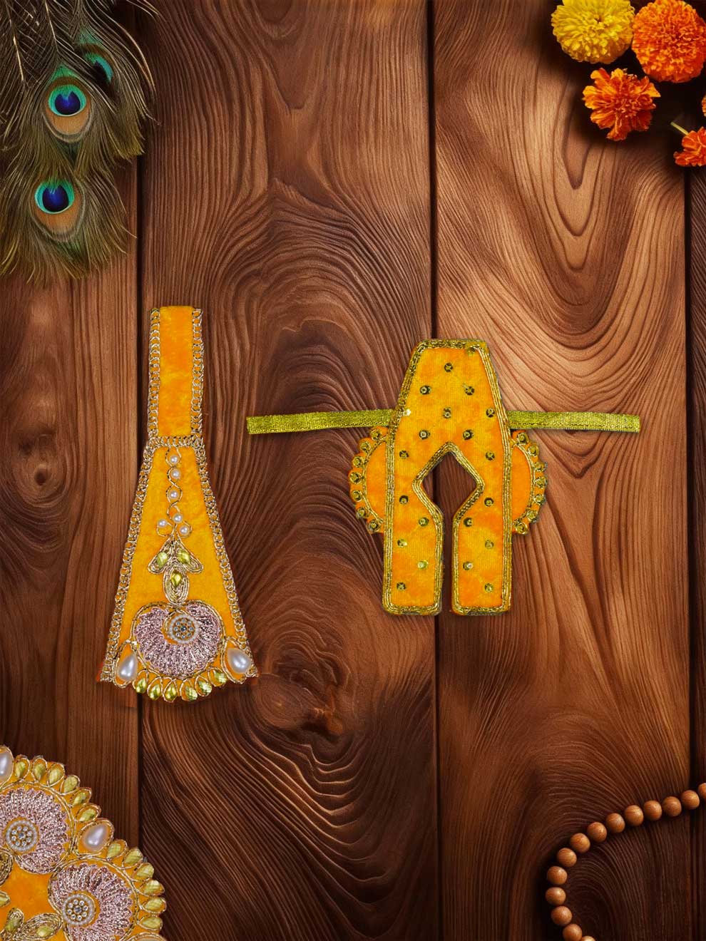 Rajsi velvet yellow wedding winter sherwani Diwali Janmashtami dress ladoo dresses laddu gopal dress thakurji kanha ji bal om poshak mathura online best mandir wholesaler manufacturer