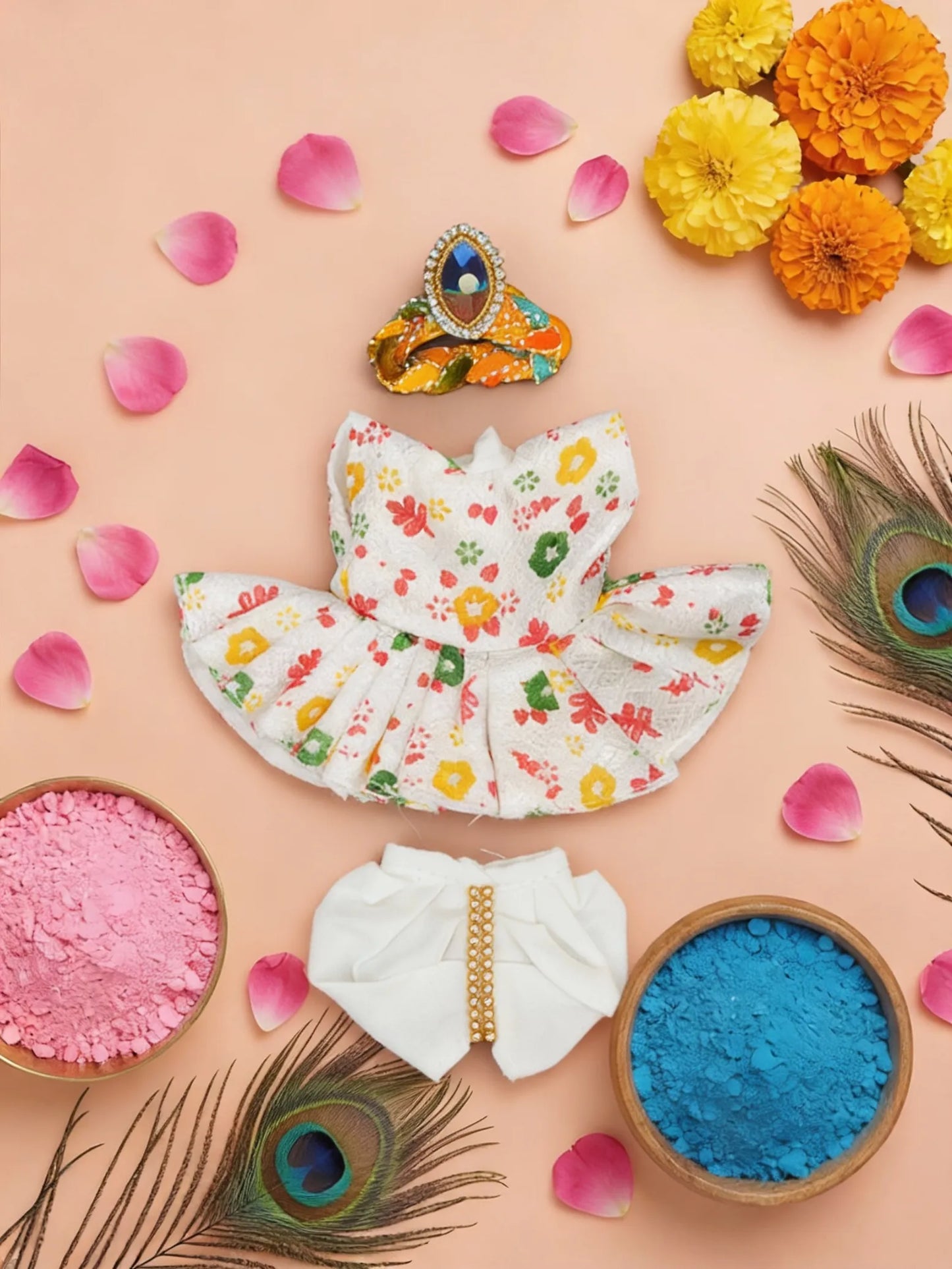 Rangila braj holi dhoti kurta Diwali Janmashtami dress ladoo dresses laddu gopal dress thakurji kanha ji bal om poshak mathura online best mandir wholesaler manufacturer