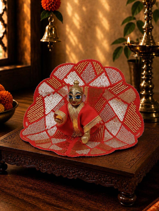Sajini fancy red Laddu Gopal Dresses Online in India Winter Dress for Poshak Thakurji Kanha Ji Accessories Dhoti Kurta Set Pajama Aasan Janmashtami Special Summer Shringar Fancy Jacket Premium Festival Bistar Combo om poshak kanha thakurji bal lala lalla ladoo