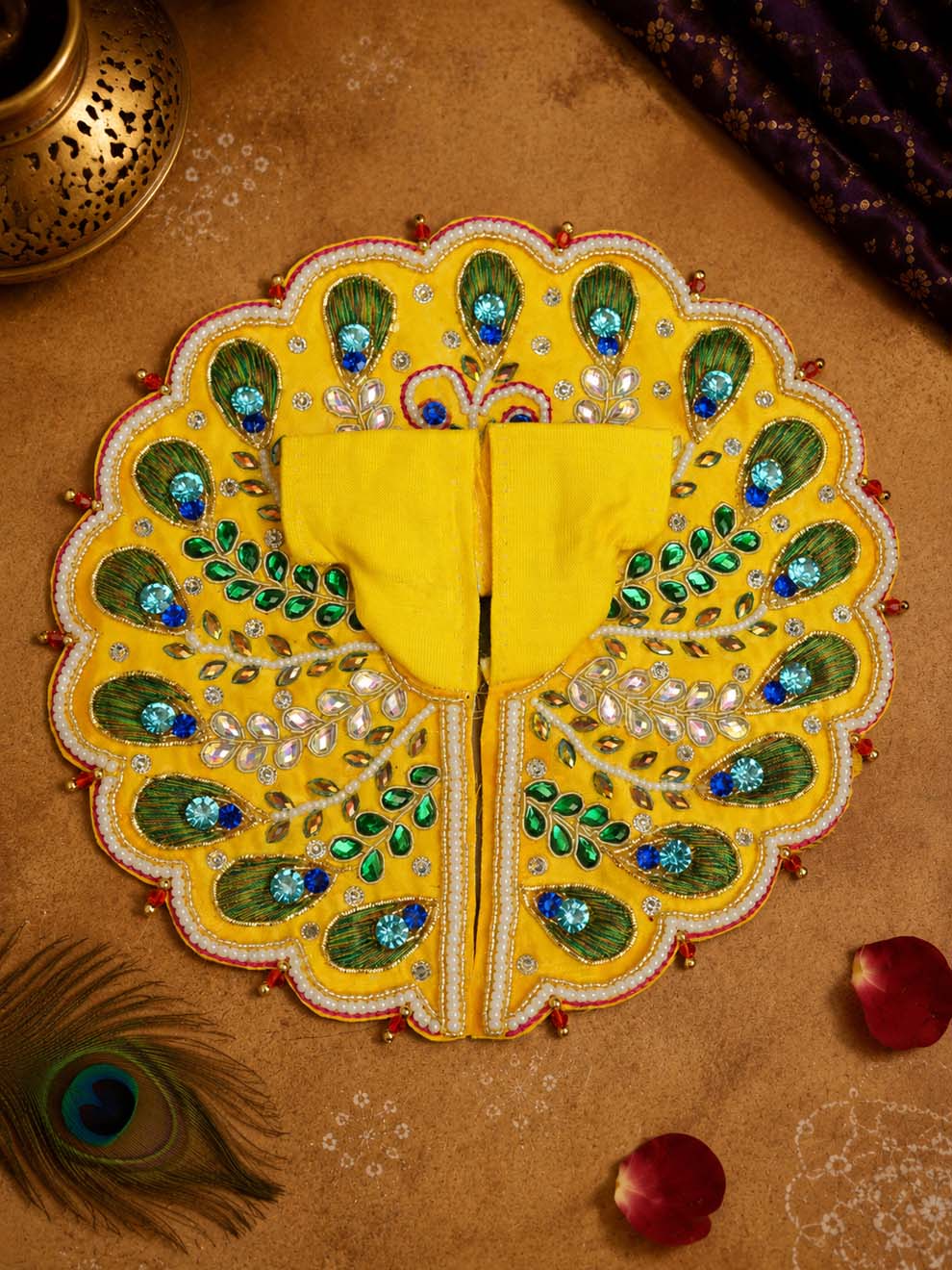 Shikhandika zari Laddu Gopal Dresses Online in India Winter Dress for Poshak Thakurji Kanha Ji Accessories Dhoti Kurta Set Pajama Aasan Janmashtami Special Summer Shringar Fancy Jacket Premium Festival Bistar Combo om poshak kanha thakurji bal lala lalla ladoo