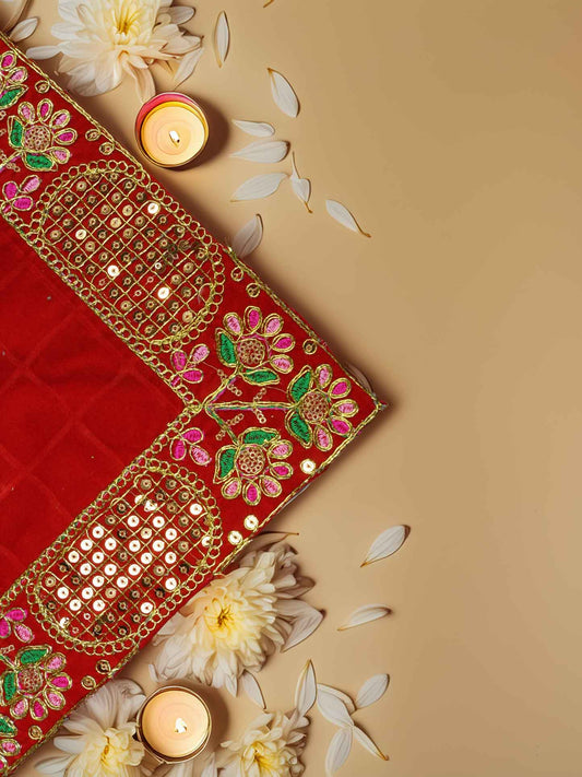 Pushpanjali Red Aasan For Kanha Ji