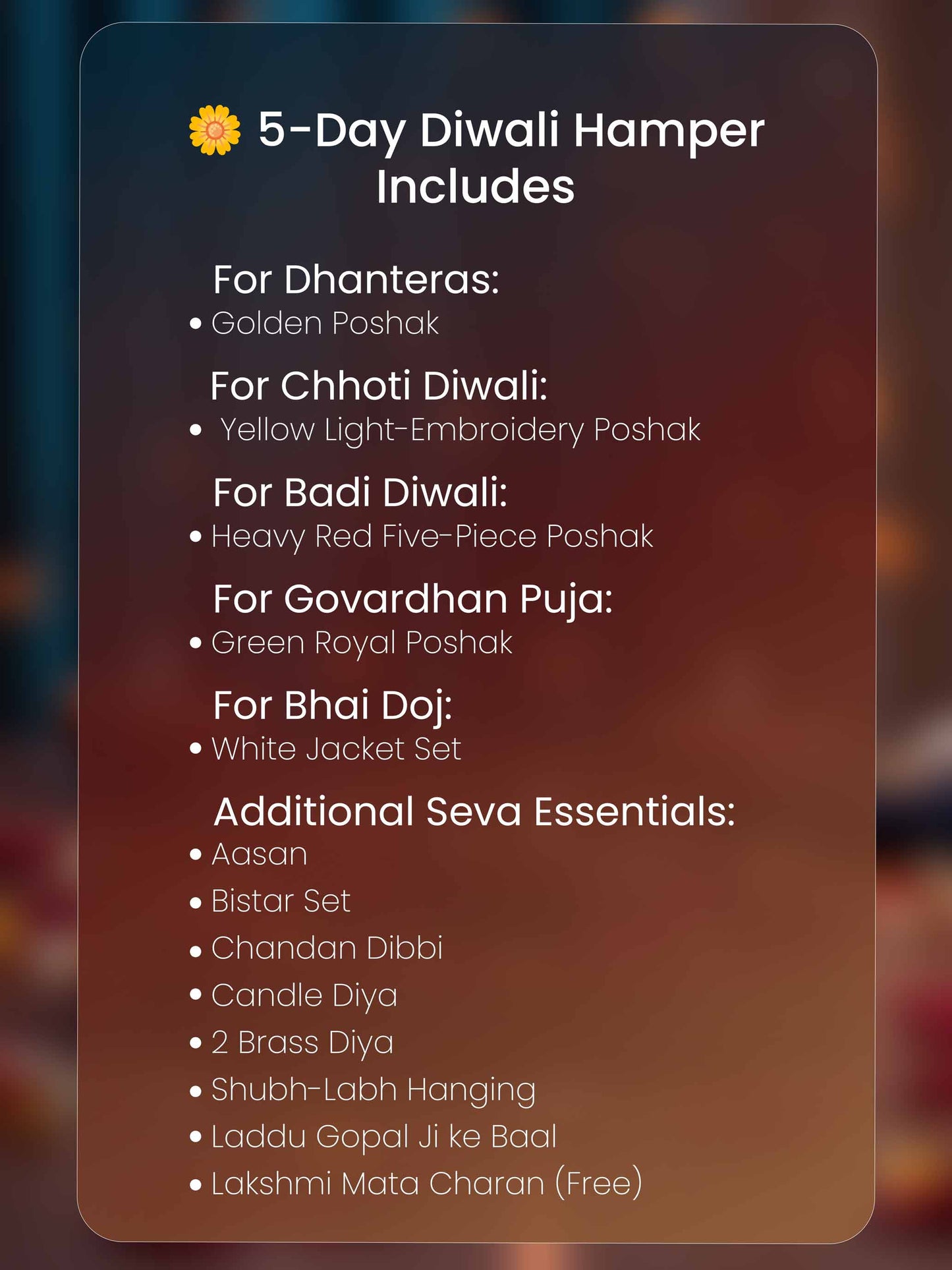 Aaradhya Panch-Divas Diwali Special Hamper For Laddu Gopal Ji