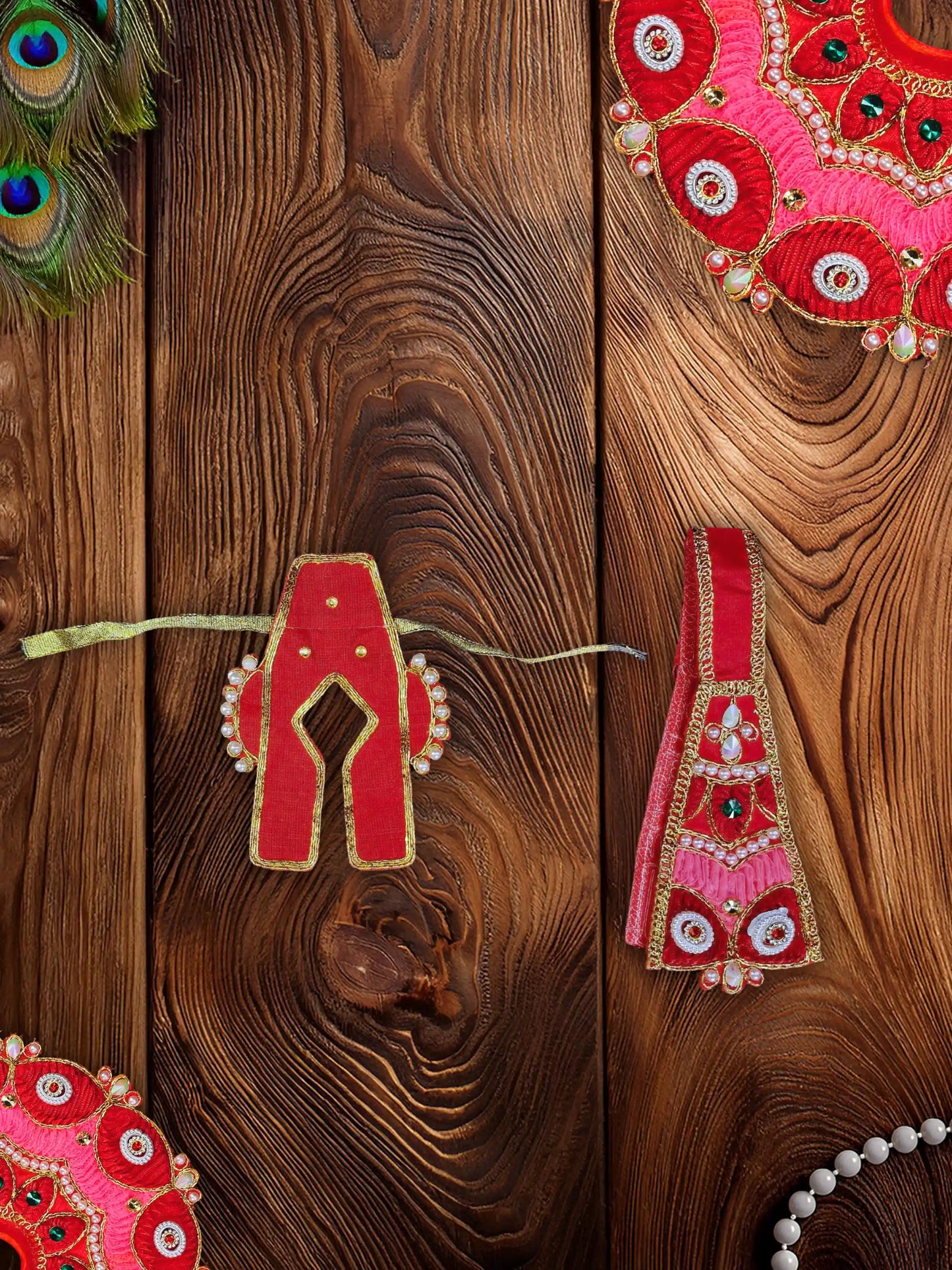 ethereal red laddu bal thakur kanha ji poshak dress