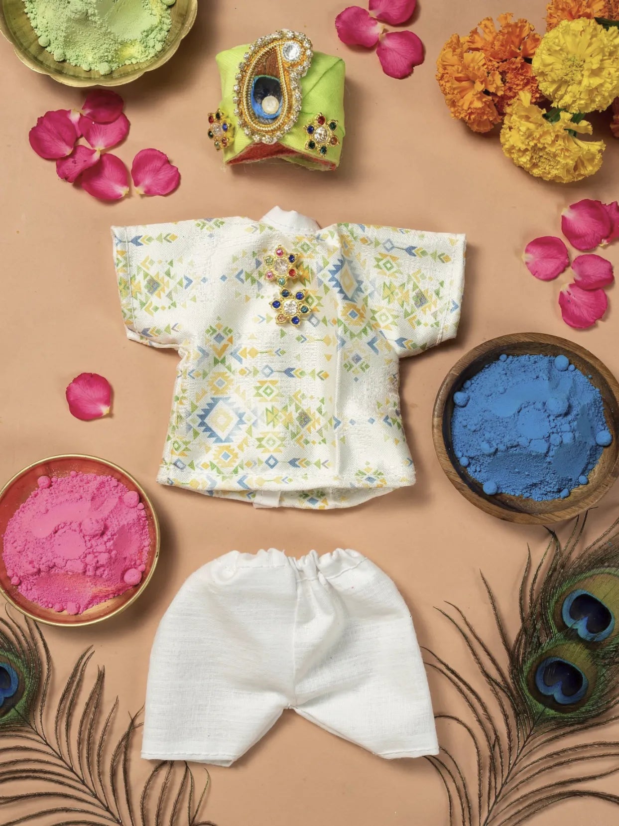 madhav grace braj holi dhoti kurta Diwali Janmashtami dress ladoo dresses laddu gopal dress thakurji kanha ji bal om poshak mathura online best mandir wholesaler manufacturer