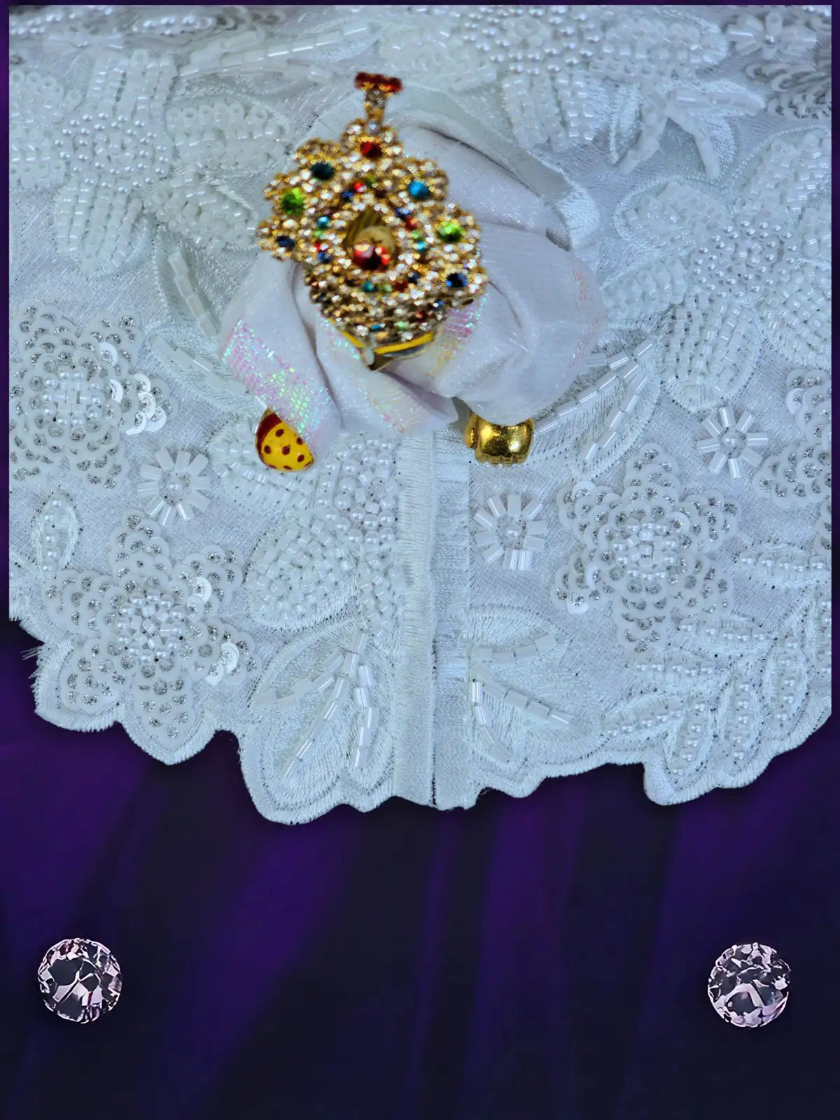 majestic aura white dress laddu gopal thakurji kanha ji bal om poshak mathura premium online