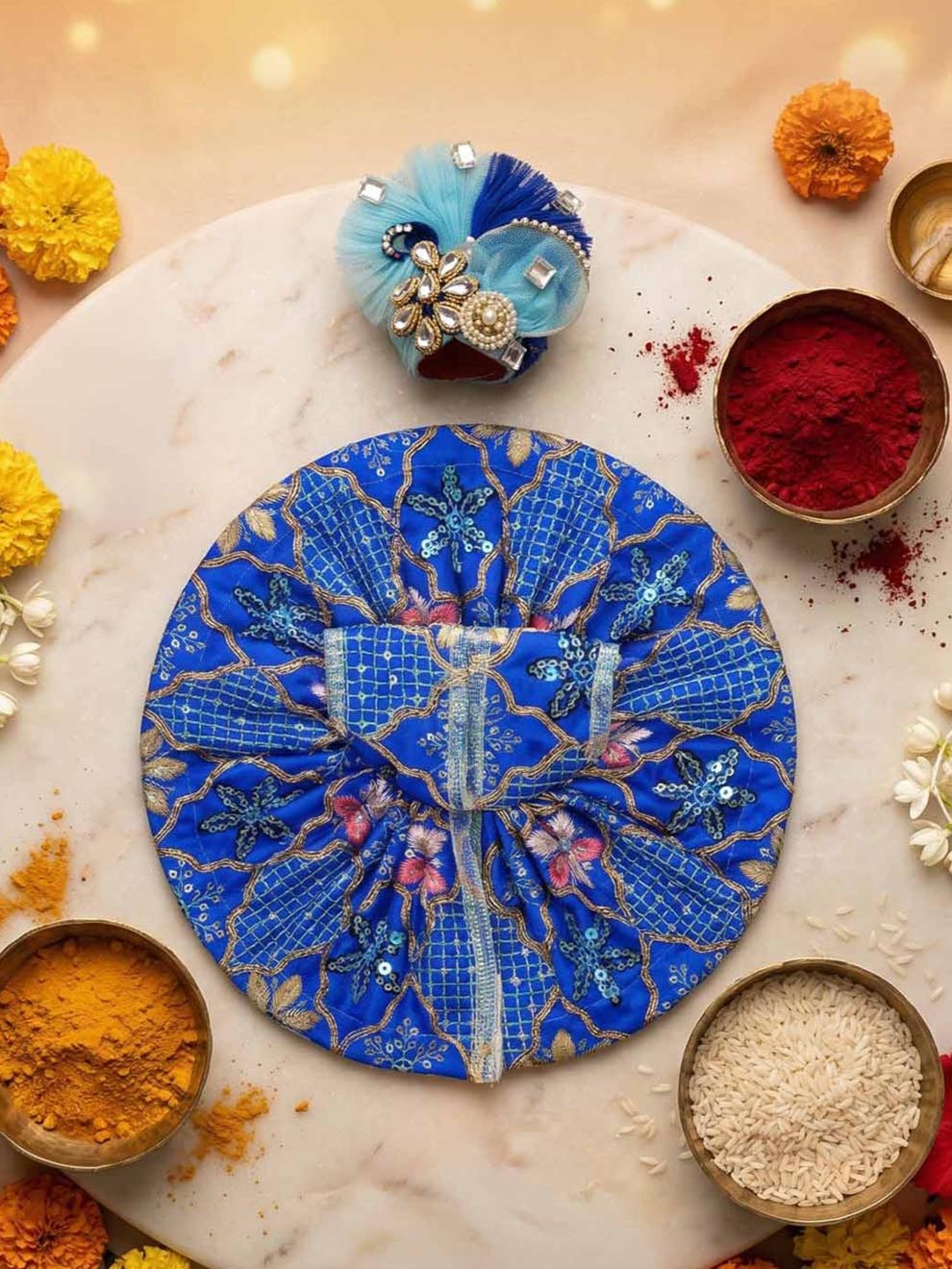 neel blue navratri Diwali Janmashtami dress ladoo dresses laddu gopal dress thakurji kanha ji bal om poshak mathura online best mandir wholesaler manufacturer