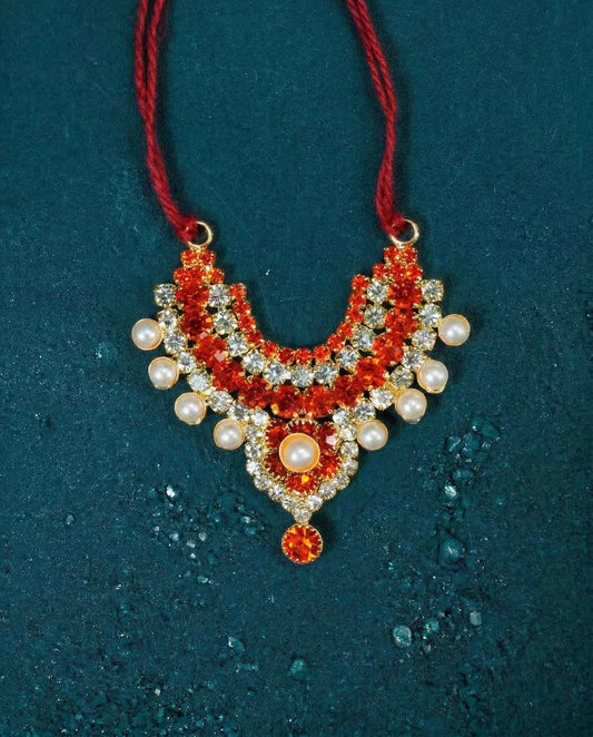 radha rani shringar mala necklace haar orange Diwali Janmashtami dress ladoo dresses laddu gopal dress thakurji kanha ji bal om poshak mathura online best mandir wholesaler manufacturer