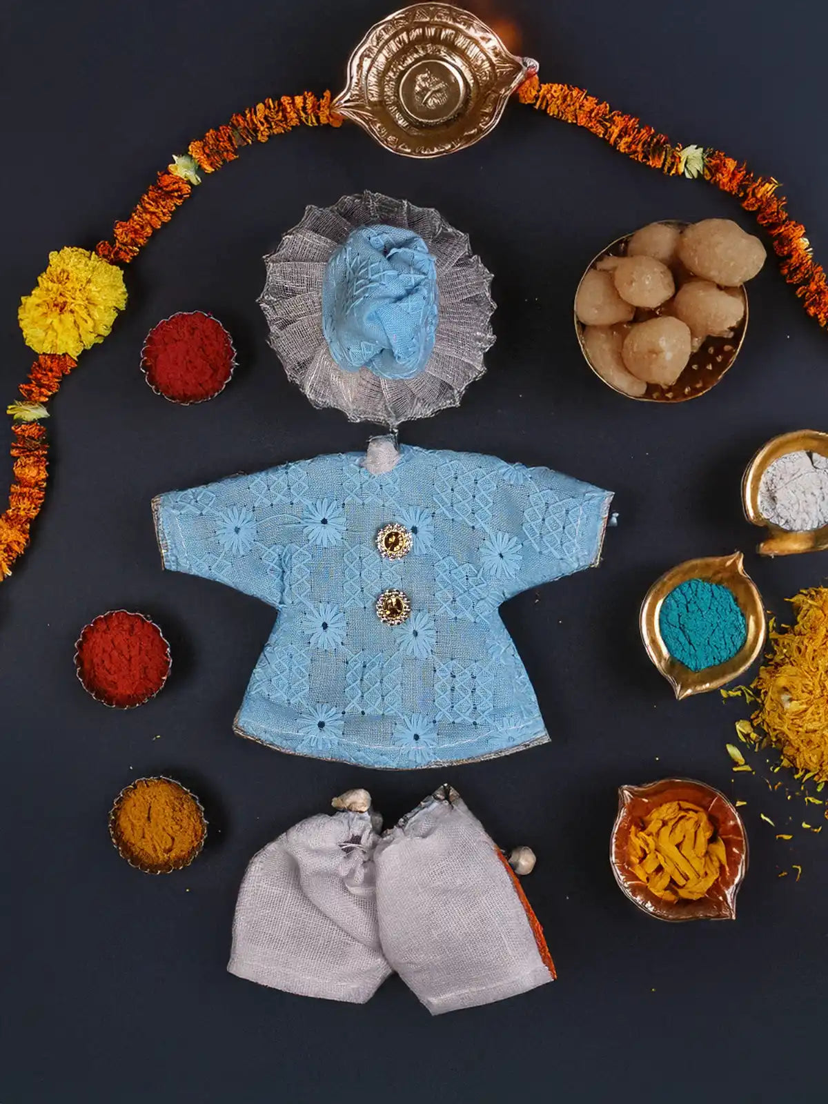 roshan blue kurta pajama poshak dress laddu gopal thakurji kanha ji bal om poshak mathura online best