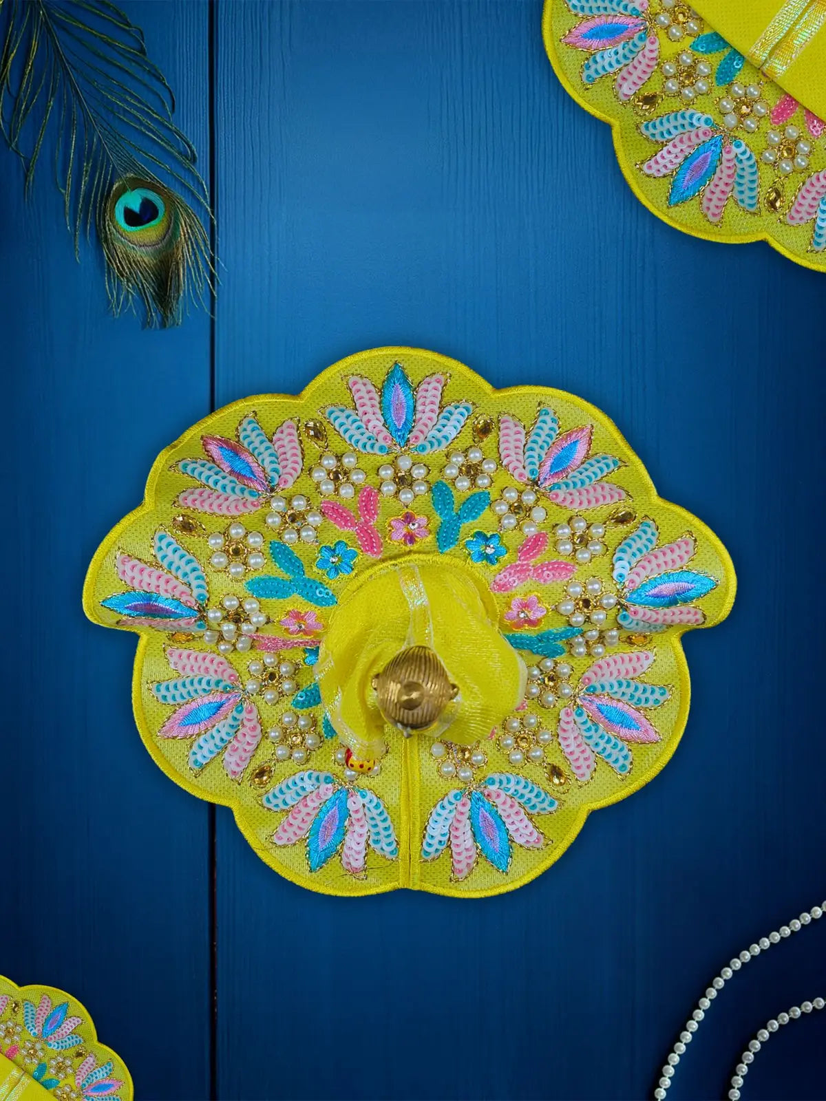 sunlit yellow dresses laddu gopal thakurji kanha ji bal om poshak mathura online best Janmashtami