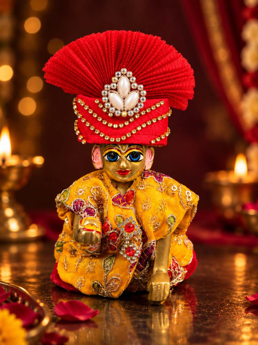 Navratri Shakti Yellow Red Jacket Dress For Laddu Gopal Ji