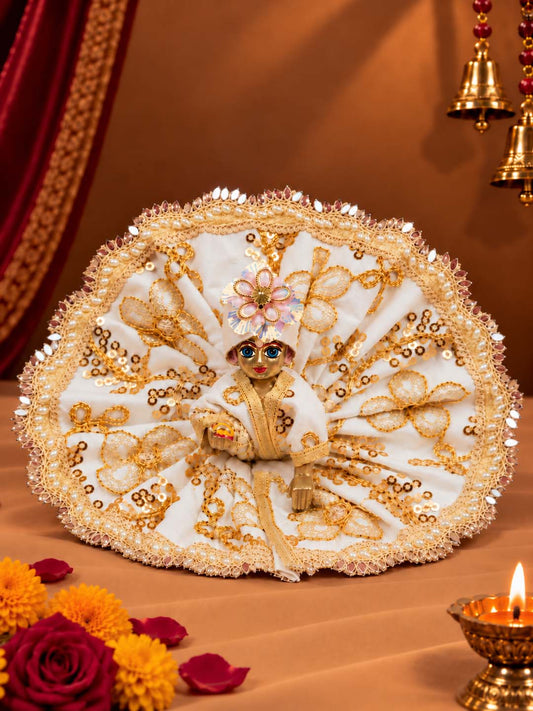 Navratri Shwet White Divya Poshak For Kanha Ji