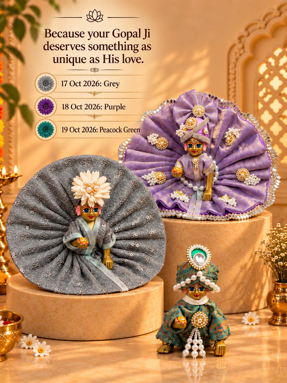 9 dress navratri best Mathura wholesale manufacturer Laddu Gopal Dresses Online in India Winter Dress for Poshak Thakurji Kanha Ji Accessories Dhoti Kurta Set Pajama Aasan Janmashtami Special Summer Shringar Fancy Jacket Premium Festival Bistar Combo om poshak kanha thakurji bal lala lalla ladoo