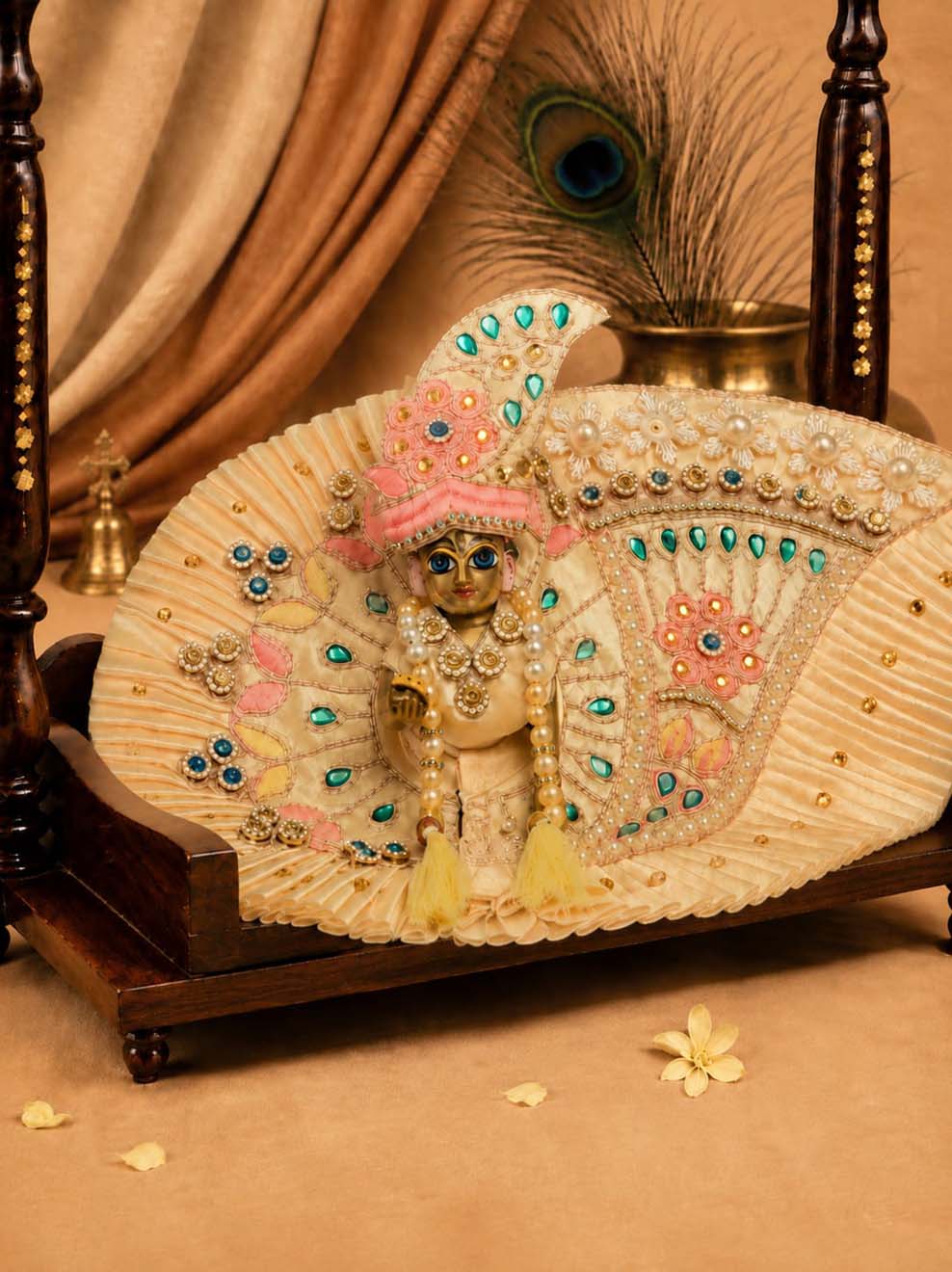 Chhayika Beige Fancy 4 Pc Poshak for Laddu Gopal Ji