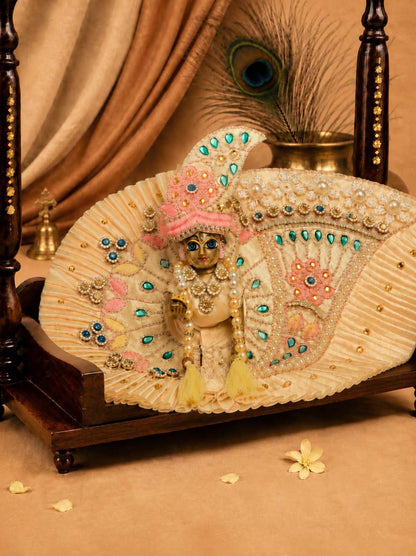 Chhayika Beige Fancy 4 Pc Poshak for Laddu Gopal Ji