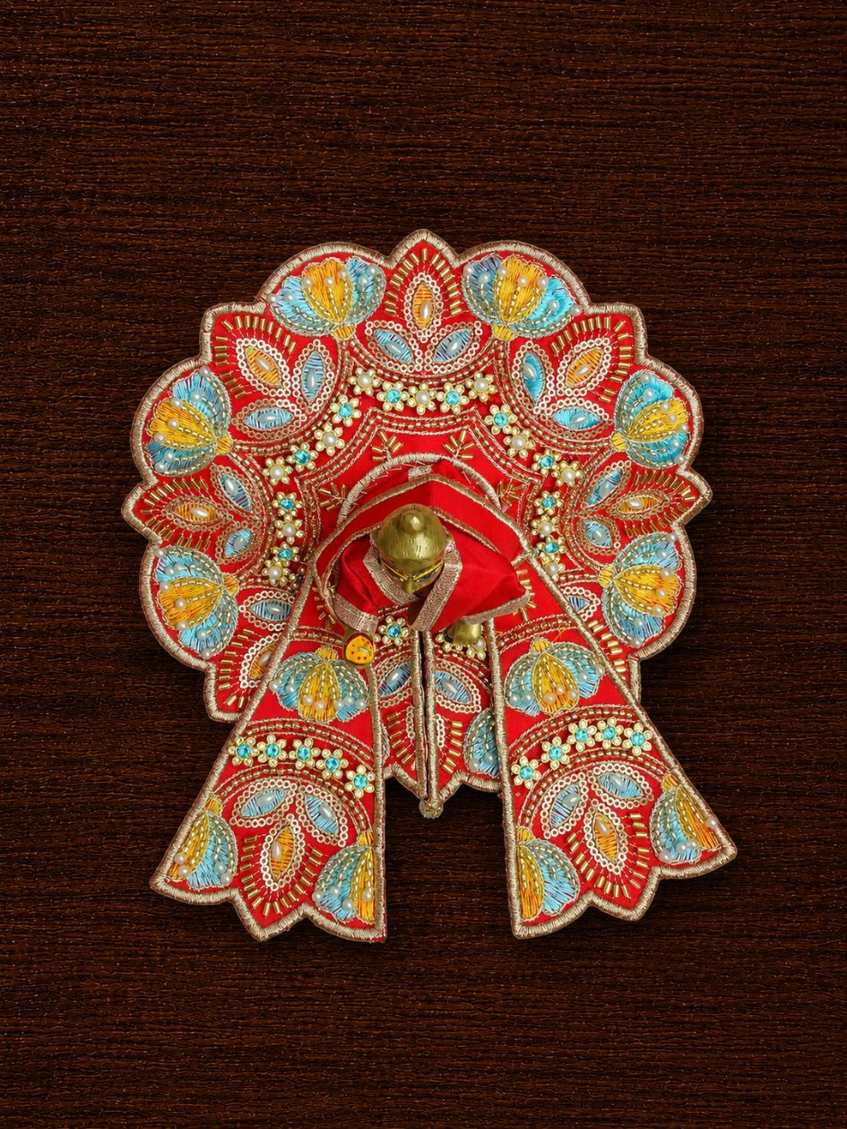 Kusumvalli Red Fancy Poshak with Patka For Thakurji — product image 2