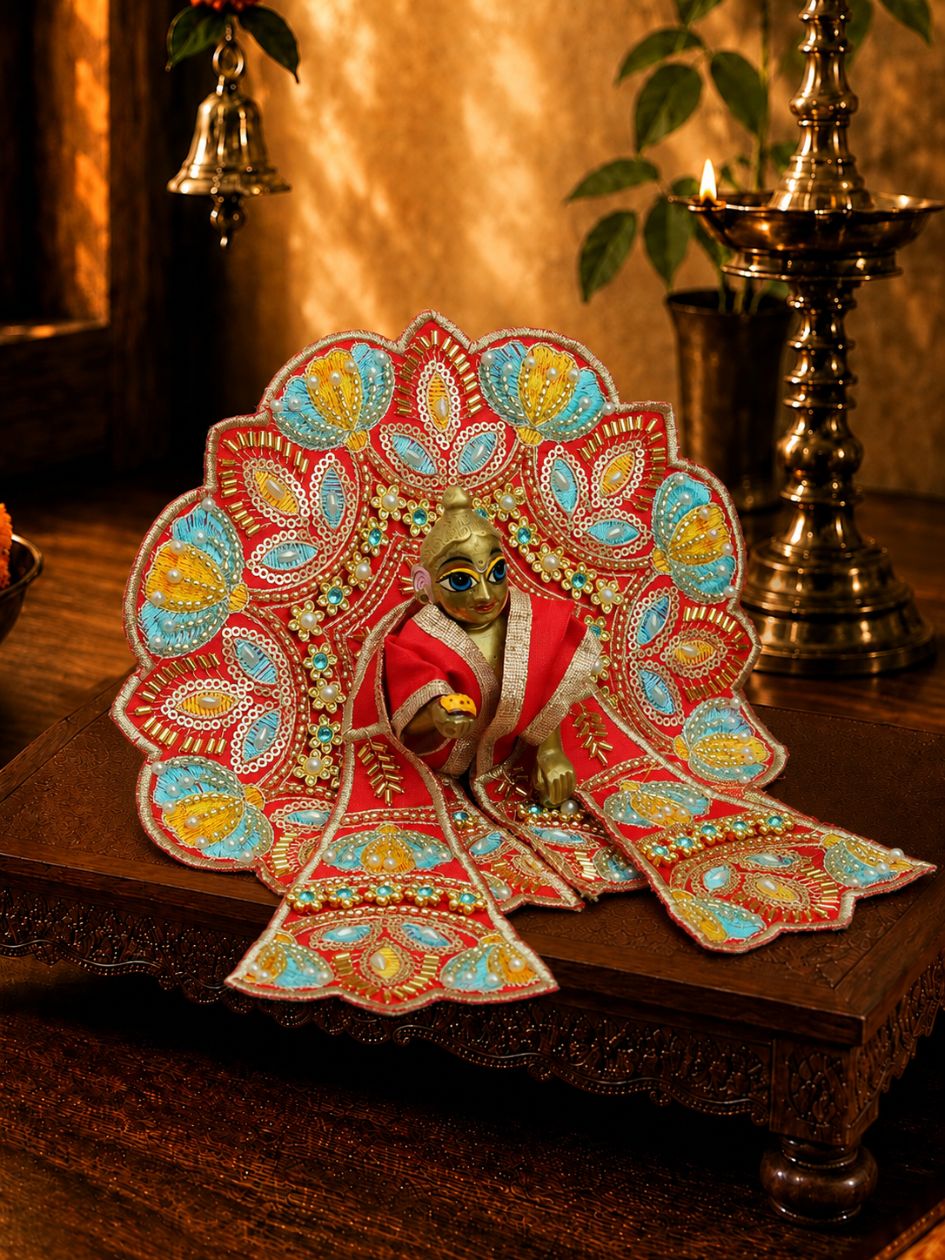 Kusumvalli Red Fancy Poshak with Patka For Thakurji — product image 3