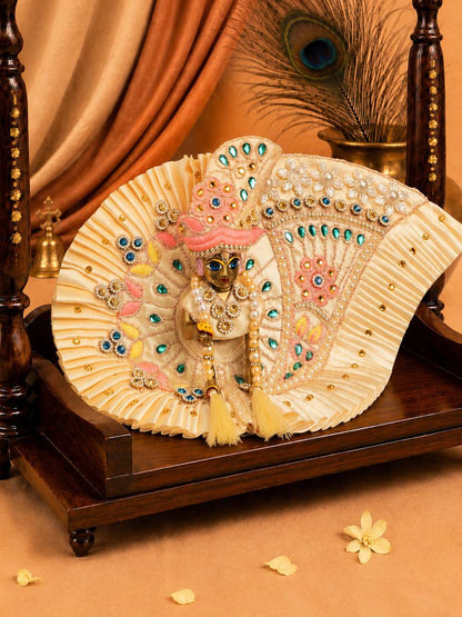 Chhayika Beige Fancy 4 Pc Poshak for Laddu Gopal Ji