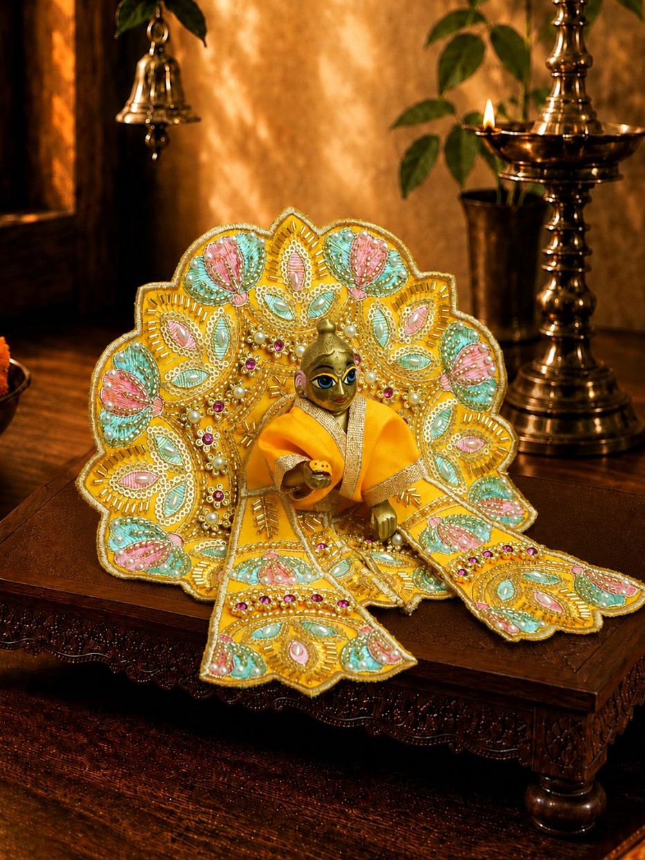 Kusumvalli Yellow Fancy Poshak with Patka For Thakurji — product image 3