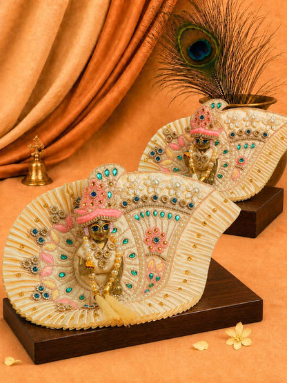 Chhayika Beige Fancy 4 Pc Poshak for Laddu Gopal Ji
