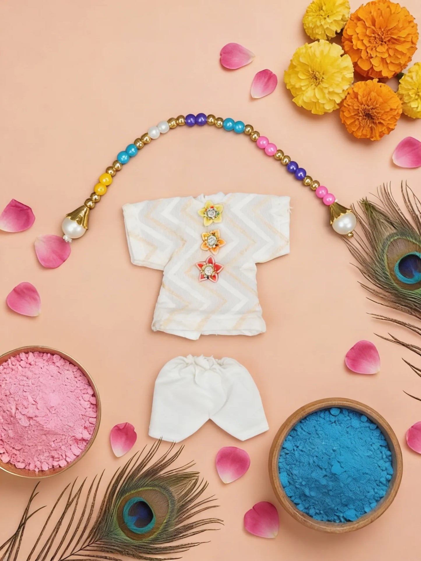 Shwet Rang Holi Kurta Pajama Set For Kanha Ji
