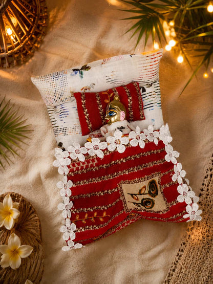 Aadharika Bed Bistar Laddu Gopal Dresses Online in India Winter Dress for Poshak Thakurji Kanha Ji Accessories Dhoti Kurta Set Pajama Aasan Janmashtami Special Summer Shringar Fancy Jacket Premium Festival Bistar Combo om poshak kanha thakurji bal lala lalla ladoo