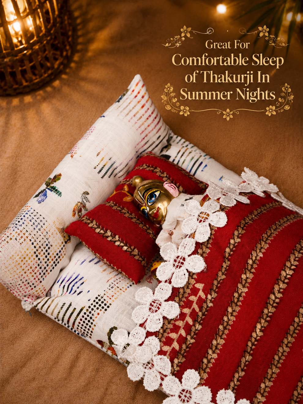 Aadharika Bed Bistar Laddu Gopal Dresses Online in India Winter Dress for Poshak Thakurji Kanha Ji Accessories Dhoti Kurta Set Pajama Aasan Janmashtami Special Summer Shringar Fancy Jacket Premium Festival Bistar Combo om poshak kanha thakurji bal lala lalla ladoo