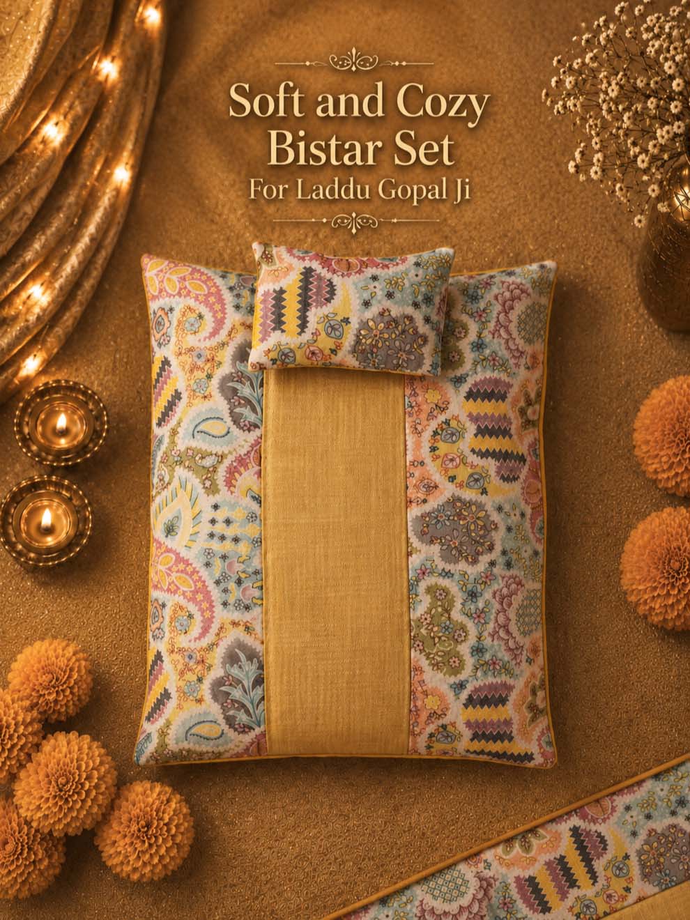 Bistar Nightsuit combo Laddu Gopal Dresses Online in India Winter Dress for Poshak Thakurji Kanha Ji Accessories Dhoti Kurta Set Pajama Aasan Janmashtami Special Summer Shringar Fancy Jacket Premium Festival Bistar Combo om poshak kanha thakurji bal lala lalla ladoo