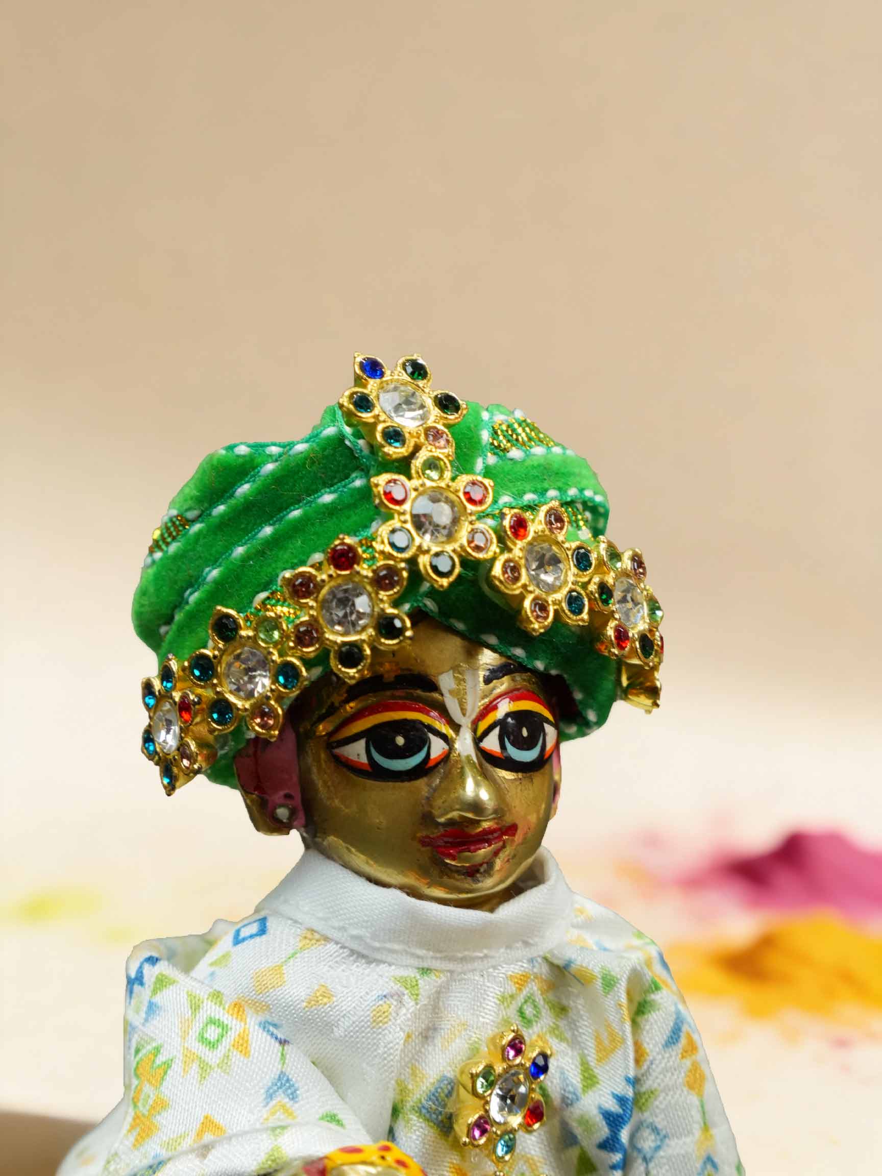 Braj Style Pagdi Shringar green Diwali Janmashtami dress ladoo dresses laddu gopal dress thakurji kanha ji bal om poshak mathura online best mandir wholesaler manufacturer