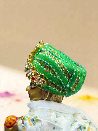 Braj Style Pagdi Shringar green Diwali Janmashtami dress ladoo dresses laddu gopal dress thakurji kanha ji bal om poshak mathura online best mandir wholesaler manufacturer