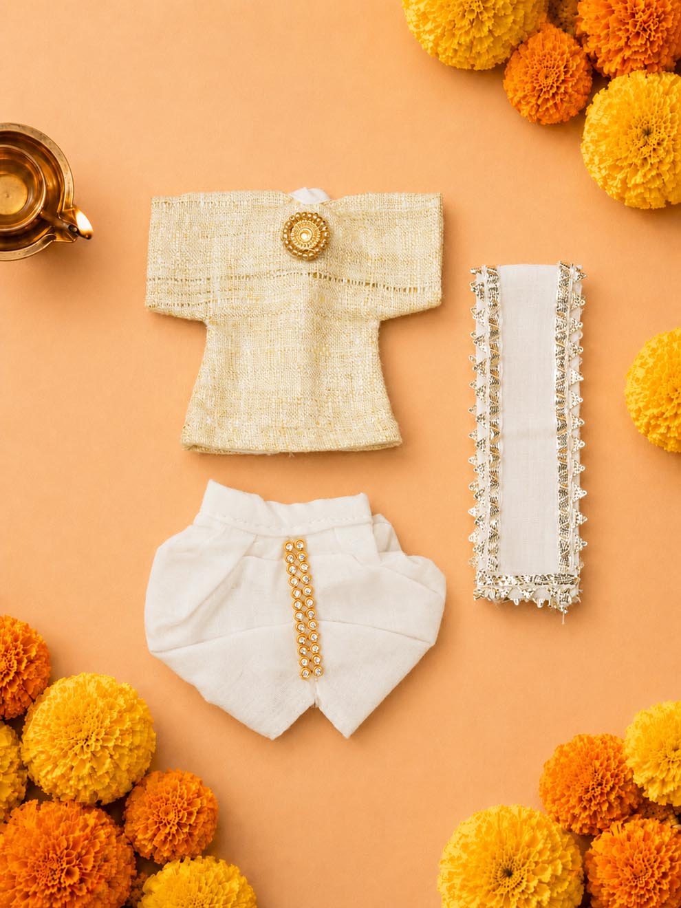 Divya Laddu Gopal Dresses Online in India Winter Dress for Poshak Thakurji Kanha Ji Accessories Dhoti Kurta Set Pajama Aasan Janmashtami Special Summer Shringar Fancy Jacket Premium Festival Bistar Combo om poshak kanha thakurji bal lala lalla ladoo