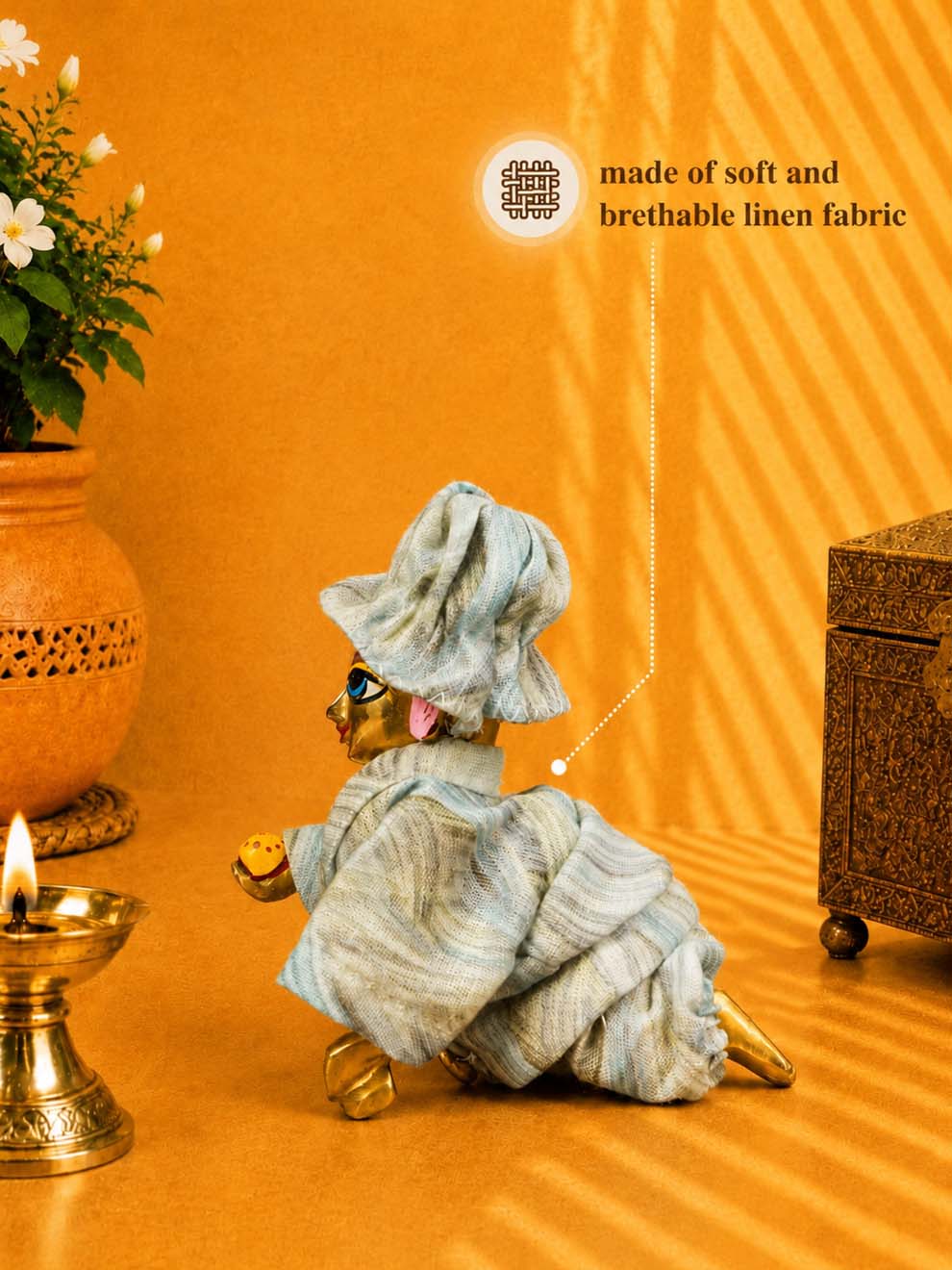 Linen CO-ord set Laddu Gopal Dresses Online in India Winter Dress for Poshak Thakurji Kanha Ji Accessories Dhoti Kurta Set Pajama Aasan Janmashtami Special Summer Shringar Fancy Jacket Premium Festival Bistar Combo om poshak kanha thakurji bal lala lalla ladoo