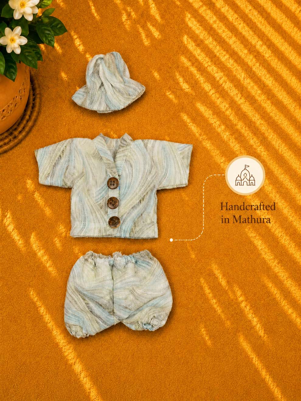Linen CO-ord set Laddu Gopal Dresses Online in India Winter Dress for Poshak Thakurji Kanha Ji Accessories Dhoti Kurta Set Pajama Aasan Janmashtami Special Summer Shringar Fancy Jacket Premium Festival Bistar Combo om poshak kanha thakurji bal lala lalla ladoo