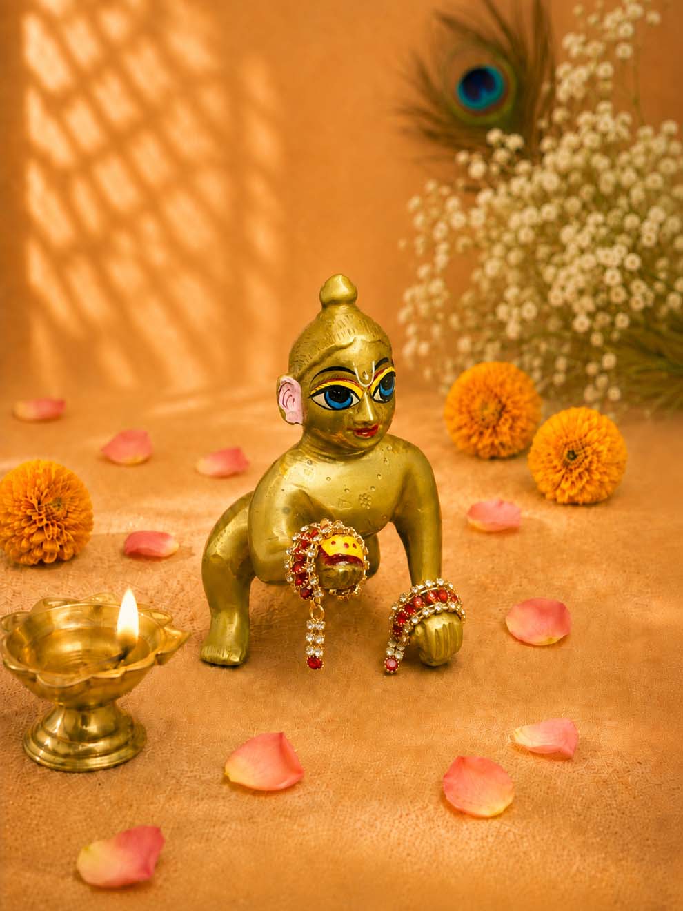 Manibandh kangan r Laddu Gopal Dresses Online in India Winter Dress for Poshak Thakurji Kanha Ji Accessories Dhoti Kurta Set Pajama Aasan Janmashtami Special Summer Shringar Fancy Jacket Premium Festival Bistar Combo om poshak kanha thakurji bal lala lalla ladoo
