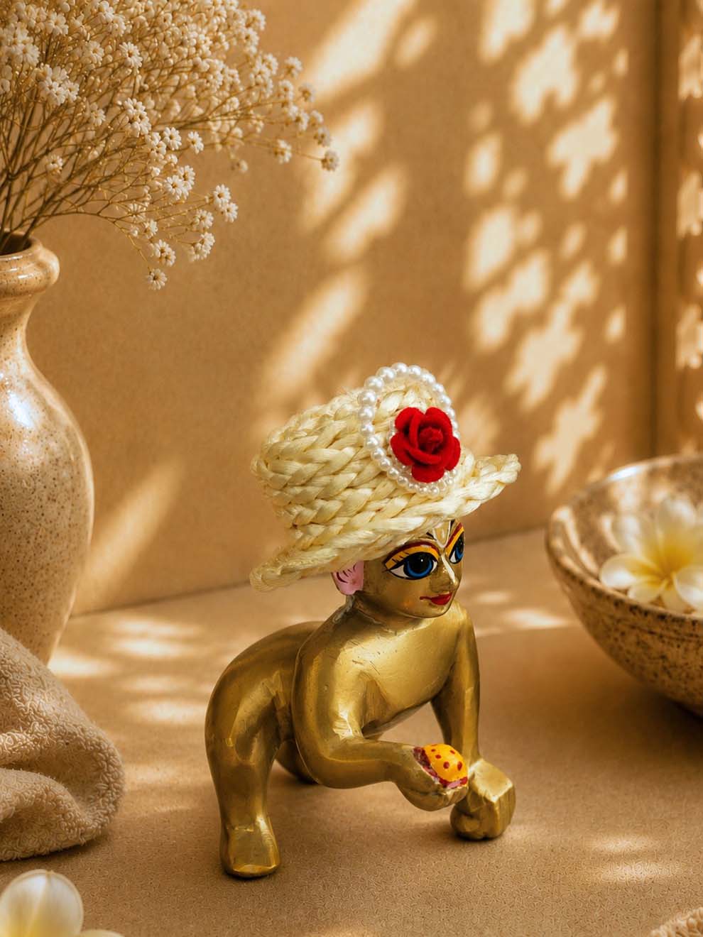 Mukutika cap cr Laddu Gopal Dresses Online in India Winter Dress for Poshak Thakurji Kanha Ji Accessories Dhoti Kurta Set Pajama Aasan Janmashtami Special Summer Shringar Fancy Jacket Premium Festival Bistar Combo om poshak kanha thakurji bal lala lalla ladoo