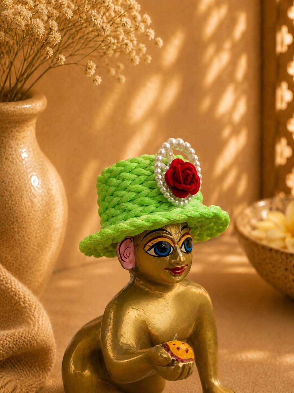 Mukutika cap g Laddu Gopal Dresses Online in India Winter Dress for Poshak Thakurji Kanha Ji Accessories Dhoti Kurta Set Pajama Aasan Janmashtami Special Summer Shringar Fancy Jacket Premium Festival Bistar Combo om poshak kanha thakurji bal lala lalla ladoo