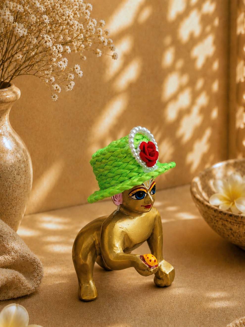 Mukutika cap g Laddu Gopal Dresses Online in India Winter Dress for Poshak Thakurji Kanha Ji Accessories Dhoti Kurta Set Pajama Aasan Janmashtami Special Summer Shringar Fancy Jacket Premium Festival Bistar Combo om poshak kanha thakurji bal lala lalla ladoo