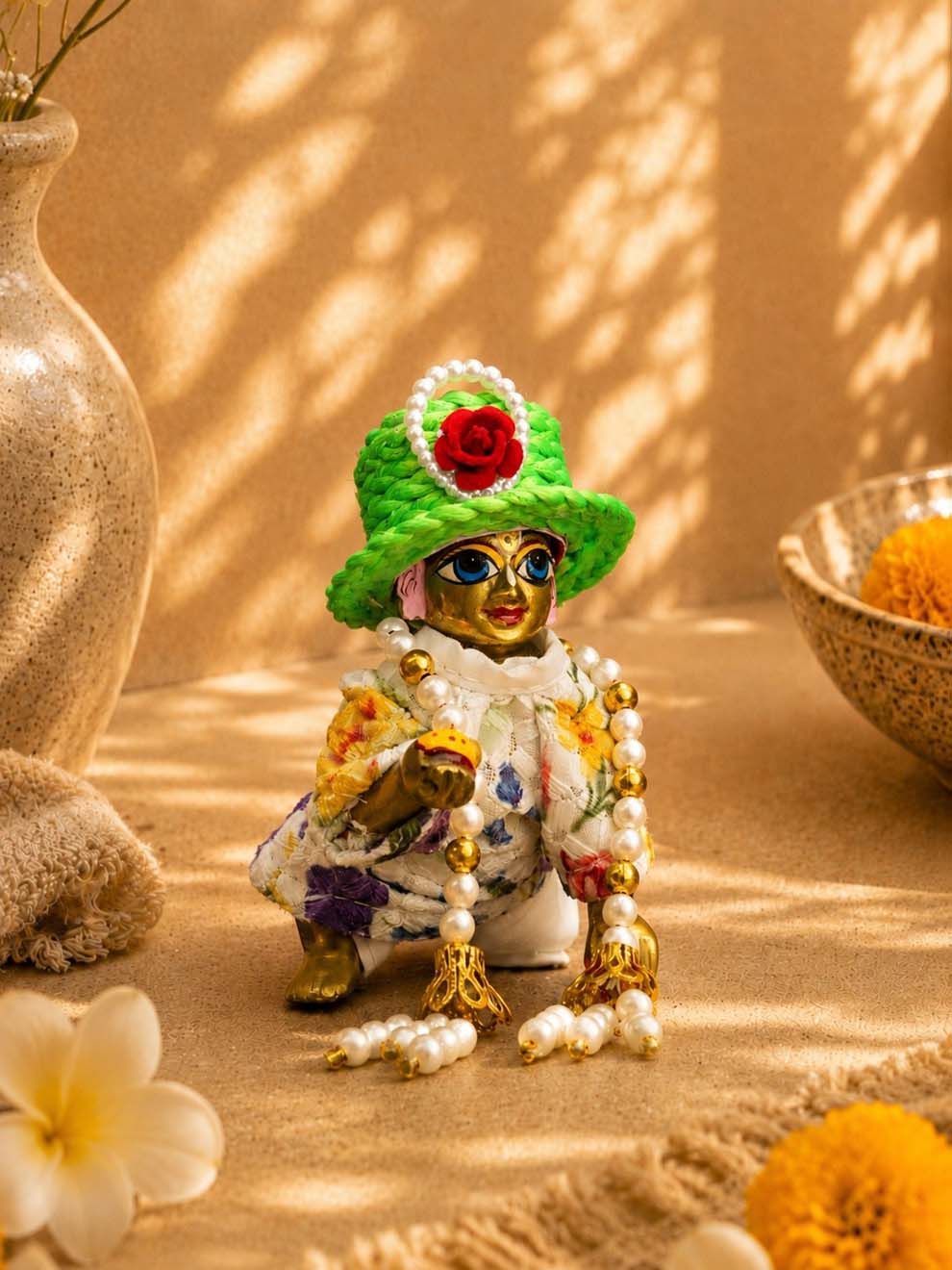 Mukutika cap g Laddu Gopal Dresses Online in India Winter Dress for Poshak Thakurji Kanha Ji Accessories Dhoti Kurta Set Pajama Aasan Janmashtami Special Summer Shringar Fancy Jacket Premium Festival Bistar Combo om poshak kanha thakurji bal lala lalla ladoo