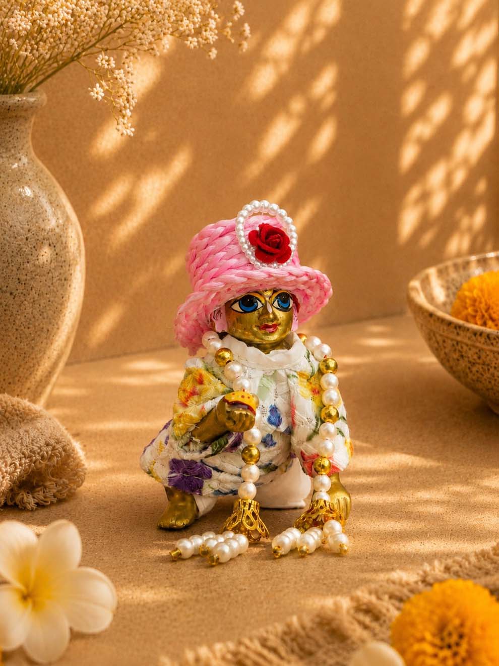 Mukutika cap p Laddu Gopal Dresses Online in India Winter Dress for Poshak Thakurji Kanha Ji Accessories Dhoti Kurta Set Pajama Aasan Janmashtami Special Summer Shringar Fancy Jacket Premium Festival Bistar Combo om poshak kanha thakurji bal lala lalla ladoo