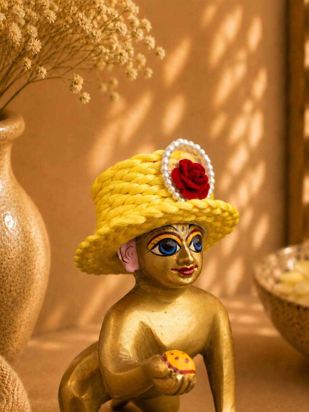 Mukutika cap y Laddu Gopal Dresses Online in India Winter Dress for Poshak Thakurji Kanha Ji Accessories Dhoti Kurta Set Pajama Aasan Janmashtami Special Summer Shringar Fancy Jacket Premium Festival Bistar Combo om poshak kanha thakurji bal lala lalla ladoo