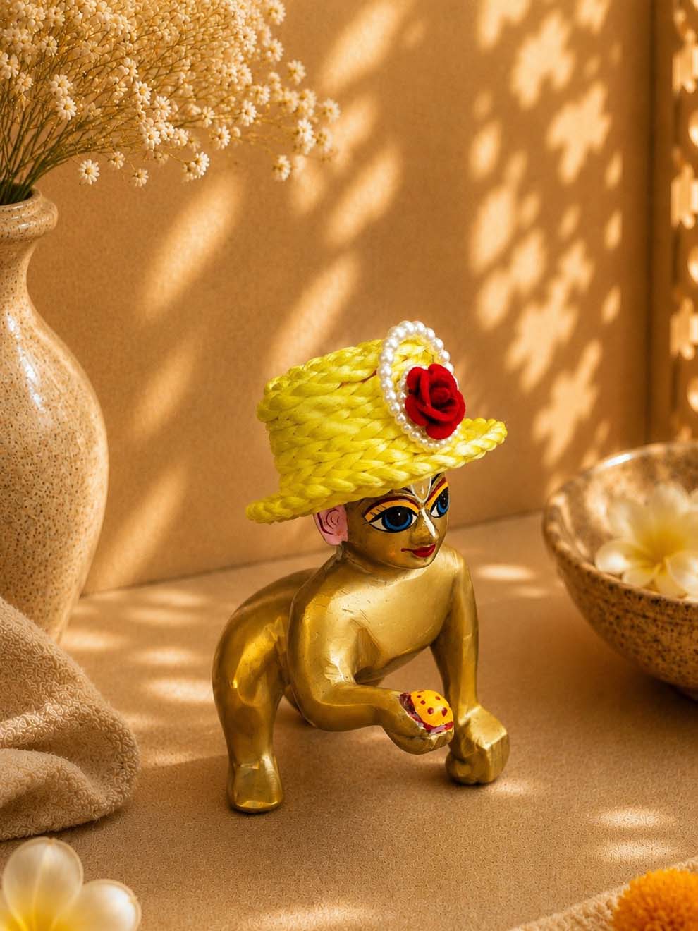Mukutika cap y Laddu Gopal Dresses Online in India Winter Dress for Poshak Thakurji Kanha Ji Accessories Dhoti Kurta Set Pajama Aasan Janmashtami Special Summer Shringar Fancy Jacket Premium Festival Bistar Combo om poshak kanha thakurji bal lala lalla ladoo