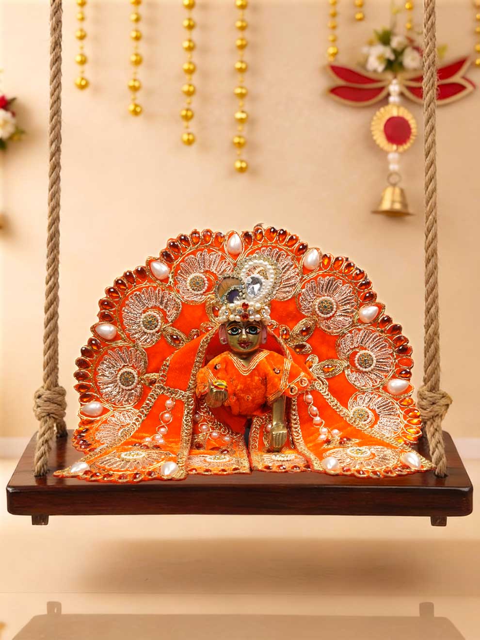 Rajsi velvet Orange wedding winter sherwani Diwali Janmashtami dress ladoo dresses laddu gopal dress thakurji kanha ji bal om poshak mathura online best mandir wholesaler manufacturer