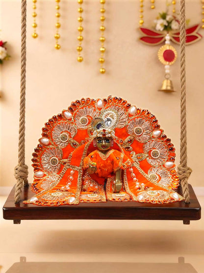 Rajsi velvet Orange wedding winter sherwani Diwali Janmashtami dress ladoo dresses laddu gopal dress thakurji kanha ji bal om poshak mathura online best mandir wholesaler manufacturer