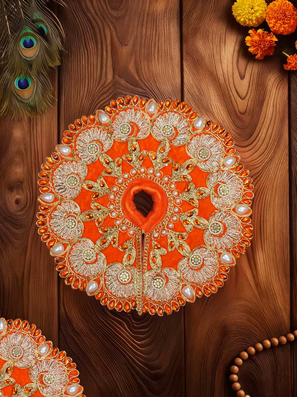 Rajsi velvet Orange wedding winter sherwani Diwali Janmashtami dress ladoo dresses laddu gopal dress thakurji kanha ji bal om poshak mathura online best mandir wholesaler manufacturer