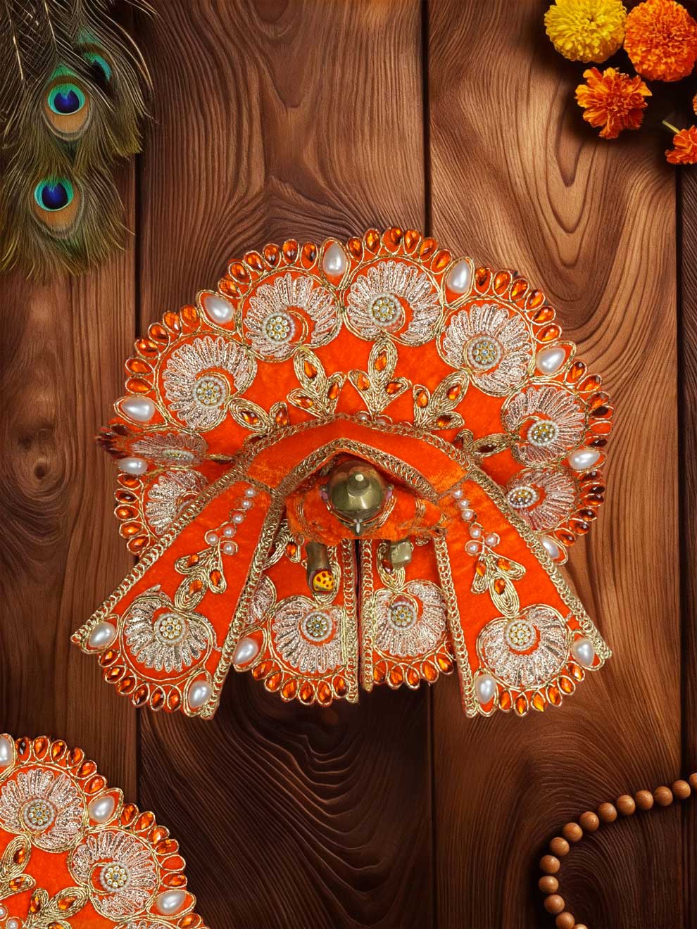Rajsi velvet Orange wedding winter sherwani Diwali Janmashtami dress ladoo dresses laddu gopal dress thakurji kanha ji bal om poshak mathura online best mandir wholesaler manufacturer